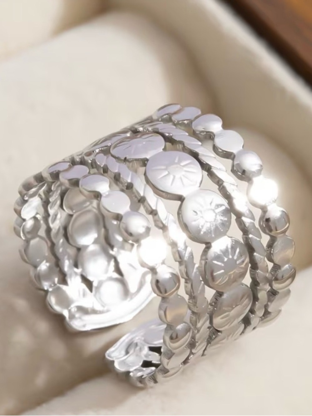 Sterling Silver Textured Boho Cuff Ring - Silver